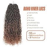 Faux Locs Goddess Locs Crochet Hair 18 Inch Boho River Locs Hippie Locs Wavy Crochet With Curly Hair In Middle And Ends Braids Hair Extensions (8 Packs,18 inch, T30)