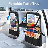 Car Backseat Organizer with Table Tray, 9 Storage Pockets Backseat Car Organizer with Tablet Holder, Kick Mats Back seat Organizer seat protector for Kids Adult Road Trip Essentials Travel (2Pack)