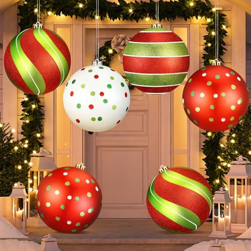 Tigeen 4 Pcs 5.91 Inch Large Christmas Ball Ornaments Extra Large Christmas Hanging Ornaments 150mm Glitter Winter Vintage Mercury Balls for Xmas Tree Party Decoration (Multicolor Style)