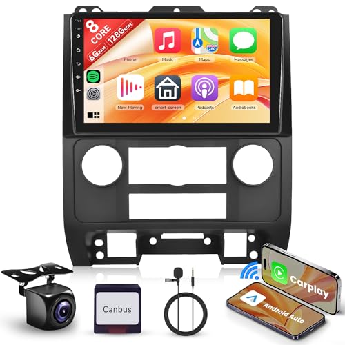 8 Core 6+128G Android Car Radio Stereo for Ford Escape Kuga Mazda Tribute 2007-2012 Wireless Carplay Android Auto, 9’’ Touchscreen Head Unit Mirror Link Bluetooth WIFI GPS FM/RDS DSP Backup Camera SWC