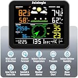 Sainlogic Weather Station Wireless Indoor Outdoor, Weather Station with Rain Gauge and Wind Speed/Direction, Temperature, Humidity, Air Pressure, Weather Forecast, Moon Phase, and Alarm, Black