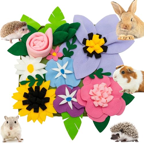 KAYCOWZA Small Animal Foraging Mat for Rabbit Hedgehog Guinea Pig Rat Chinchillas Bunny - Interactive Cute Flower Funny Feeder Toy Feeding Mat Bedding Cage Accessories