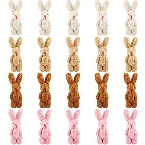 20 Pieces Easter Mini Plush Rabbit Tiny Joint Bunny 2.4 Inch Small Rabbit Doll Soft Bunny Stuffed Animal Toys for Birthday Cake Wedding Decorations Party Favors(Long Plush Style)