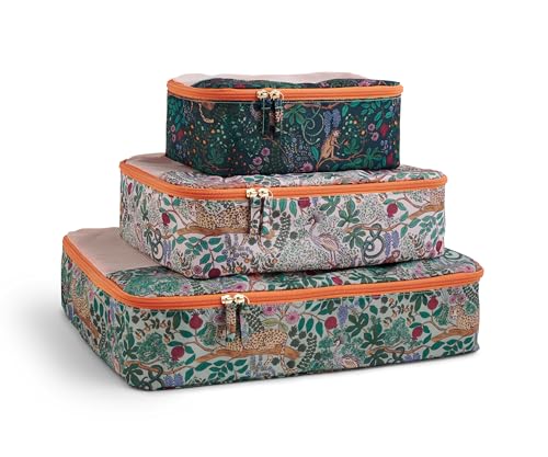 RIFLE PAPER CO. Soft Sided Packing Cubes Set of 3. Includes Small, Medium, Large and a Laundry Bag, Travel Must Have Accessory, Stylized Pattern, Safari