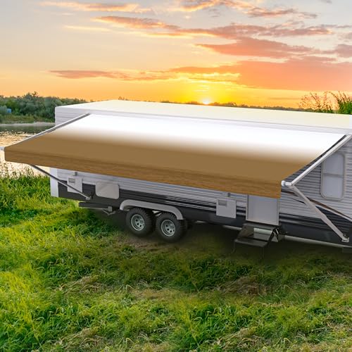 ShadePro - RV Awning Fabric Replacement - Premium Grade Weatherproof Vinyl - Universal Outdoor Canopy for Camper, Trailer, and Motorhome Awnings - Dune Fade - 16' (Fabric 15' 2")