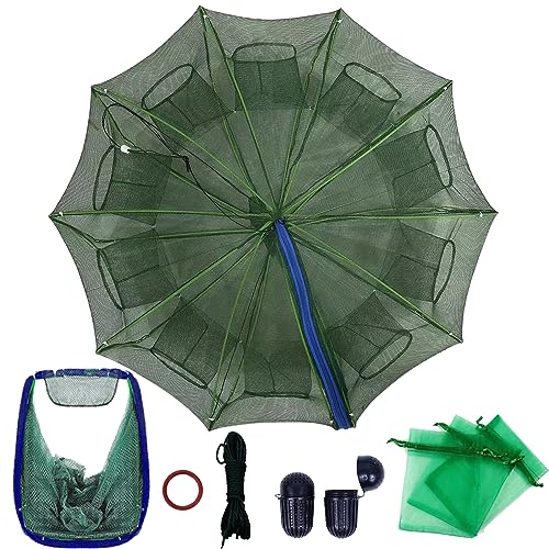 Foldable Fishing Bait Trap, Collapsible FishingTrap Net for Minnow, Crab, Crayfish, Shrimp - Easy Use 10 Hole Cast Trap Net Fishing Accessories, Catch More Fish and Crustaceans Effortlessly
