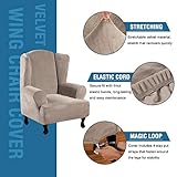 H.VERSAILTEX Wingback Chair Covers Velvet Plush Wing Chair Slipcover 1 Piece High Stretch Wing Back Chair Slipcovers Sofa Cover Furniture Cover with Elastic Bottom, Taupe