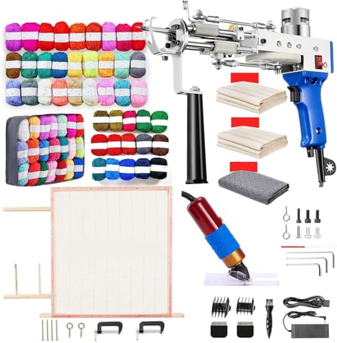 BESGEER 2024 Rug Tufting Gun Starter Kit with Frame with Carpet Trimmer - Rug Tufting Gun with Carpet Trimmer Kit with Tufting Frame, 2 in 1 Cut & Loop Pile Carpet Gun& Carpet Carving Clippers（Blue）