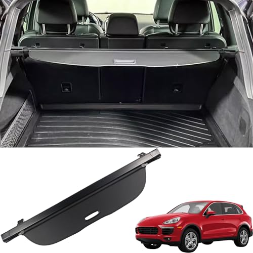 Marretoo for Porsche Cayenne Cargo Cover 2011-2018 for Porsche Cayenne Accessories Black Retractable Factory Style SUV Trunk Cover Cargo Security Shade Trunk Cover