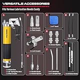 17-Piece Heavy Duty Grease Gun Kit: 14oz Grease Tube Flexible Hose Bearing Grease Pump 8000 PSI Pistol Grip Grease Guns Tool Marine Durable Connectors Adapters Extension Tubes Nozzle Easy Operation