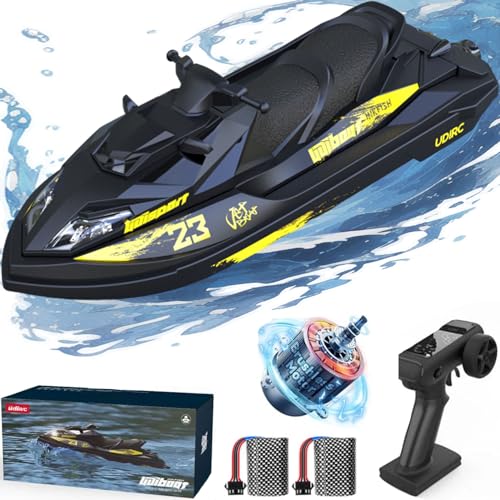 captainrc RC Turbo Jet Boat 25+KPH Brushless, 2.4GHz Adult RC Jet Ski, RC Boat for Pools, Lakes and Rivers with 2 Batteries, LED Light, Low Battery Alarm