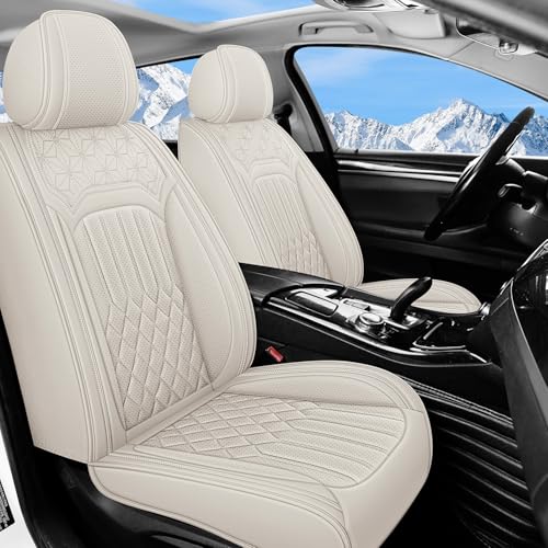 WQCXYHW 5 Seats Leather Car Seat Covers for Volvo XC90 2006-2024 2 Rows,Luxury Comfort Waterproof Breathable Nappa Leather Car Seat Cover,Airbag Compatible Seat Cushion(Beige,Full Set)