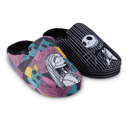 Disney Ladies Nightmare Before Christmas Slippers - Ladies Classic Jack Skellington Slip On House Slippers Slip On Slides Shoes (Black, 9/10)