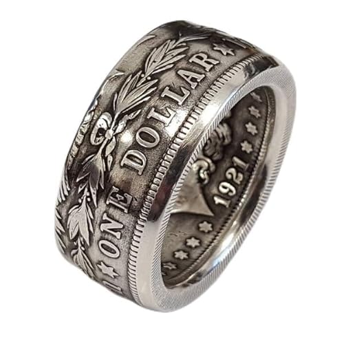 Mnyixsi Fashion 925 Sterling Silver America Band Ring for Men, Vintage Style Patriotic United States National Emblem Coin Engraved Signet Ring, Viking Rock Band Punk Hip Hop Jewelry Gift Size 11