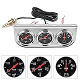 2" 52mm Chrome Panel 3in1 Car Meter Oil Pressure Fahrenheit Water Temp Ammeter Triple Gauge Kit Set Black Face