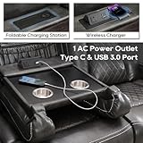 Power Recliner Sofa Set with Bass Speaker for Living Room,Faux Leather 3 Seater Reclining Sofa and Loveseat Seating Couch w/ Wireless Charger,Reading Light,LED Lights,Home Theater Love seat Sets, Grey