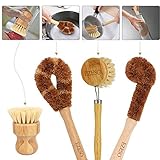 Natural Kitchen Brush Bamboo Dish Scrub Brush, Ezeso Cleaning Brush Set 4 Piece, Wooden Pot Cleaning Brush Bottle Brush