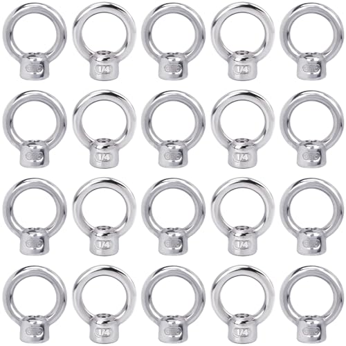 PAGOW 20 Pcs Stainless Steel 316 Lifting Eye Nut, 1/4" UNC Heavy Duty Marine Grade, Hardware Ring Shaped Eye Bolt