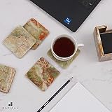 Radicaln Marble Coaster Set with Holder 3.5'' Inches Green Onyx Square Handmade Drink Coasters for Home Decor Coasters for Drinks Used in Coffee Table & Dining Table and Kitchen Counter