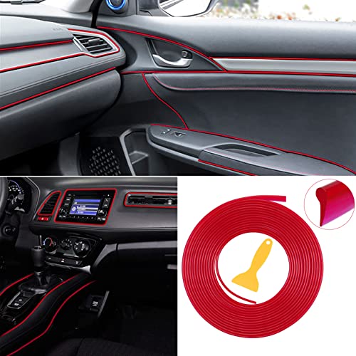 Car Interior Trim Strips with Installing Tool 16.4Ft Car Interior Moulding Trim Strips Universal Car Interior Decorative Molding Trim for Door Dashboard Gap Decoration (Red)