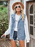 PAODIKUAI Women's Oversized Denim Vest Mid Long Jean Vest Sleeveless Jackets Distressed Vest Cotton(A3-blue,Medium)