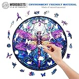 WOODBESTS Wooden Puzzles for Adults (300 Piece, L, 13.4x13.3 inches) Sacred Dragonfly Wood Puzzles Adult, Wooden Jigsaw Puzzles Unique Shape, Birthday Gifts for Adults Family Game