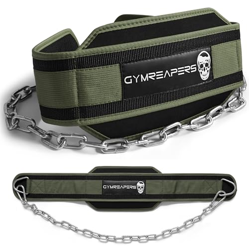 Gymreapers Dip Belt With Chain For Weightlifting, Pull Ups, Dips - Heavy Duty Steel Chain For Added Weight Training (Ranger Green)
