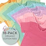 HonestBaby unisex baby Organic Cotton Short Sleeve T-shirt Multi-packs and Toddler T Shirt Set, 10-pack Rainbow Girl, 4T US