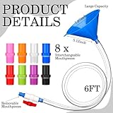 Vertintong 2 Set Beer Bong Tube and Funnel with Valve, 5.9 ft Kink Free Hose Drinking Funnel with 8 Interchangeable Mouthpieces 2 Shotgun Keychain Tool Bottle Opener for Christmas Bachelor Party