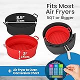 Collapsible Silicone Air Fryer Basket Liners Pot - AirFryer Liners Reusable Bowls for 5 Quart or Bigger - Air Fryer Accessories 2 Pack - Round Silicone Liners (Red & Black)