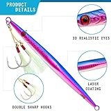 Gefischtter 3pcs Saltwater Vertical Fishing Jigs Metal Jigging Spoon Speed Fast Deep Sea Jigging Fishing Lures Glow Lead Jigs with Assist Hooks for Tuna,Bass,Dogtooth,Grouper/5.64oz(160g)