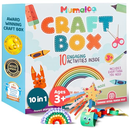 Mumaloo Craft Box for Kids - 10 Creative Arts and Crafts for Kids Ages 4-8, Fun, No Mess Educational Preschool & Homeschool Art Projects, Toddler Crafts Kit Supplies, 3 4 5 6 7 8 Year Old Girls & Boys