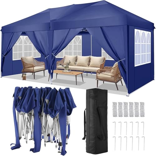 COBIZI 10x20 Pop Up Canopy Tent with 6 Sidewalls Party Tents for Parties Weddings Backyard Waterproof Outdoor Commercial Canopy Event Tent with Stakes, Ropes, Navy Blue