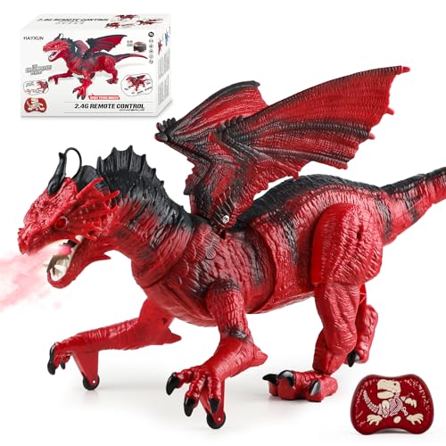 HAYXUN Remote Control Dragon Toy for Kids – Realistic Large Dragon Figure with Flapping Wings, Roaring Sound, Mist-Spraying, LED Light-Up Eyes – Birthday for Boys, Girls Ages 3+