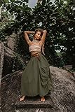 Thaluta Women's Maxi Boho Skirt with Pockets Bohemian Organic Cotton Hippie Gypsy Olive