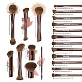 MAANGE 20 PCS Foundation Makeup Brush Set, Double-ended Kabuki Brush Contour Brush for Liquid Powder Concealer Cream Cosmetics Blending Blush Buffing Face Makeup Tools (Brown)