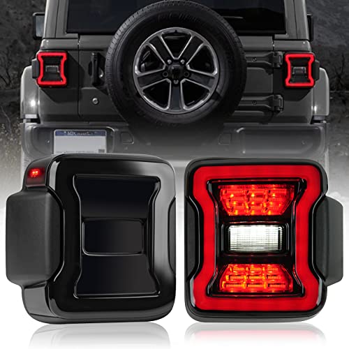 LitMiRaCle Smoke lens LED Tail Lights Compatible with Jeep Wrangler JL 2018-2024, Brake Light Reverse Light Turn Signal Lamp Running Lights Side Marker Light Assembly