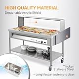 ROVSUN 96QT 1500W Electric Commercial Food Warmer, 12-Pan Steam Table 8QT/Pan Stainless Steel Bain Marie w/Acrylic Shield Overshelf Undershelf Temperature Control & Lid for Buffet Restaurant 110V