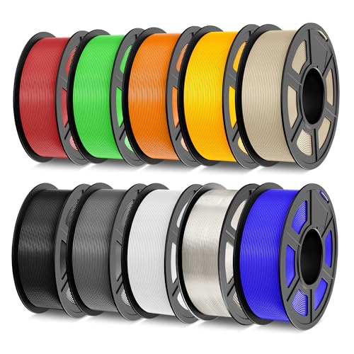 TECBEARS PLA 3D Printer Filament Bundle, 10 KG PLA Filament 1.75mm, Neatly Wound 3D Printing Filament, 1kg per Spool, 10 Pack, Black+White+Grey+Transparent+Red+Blue+Green+Orange+Wood+Gold