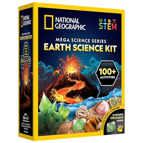 NATIONAL GEOGRAPHIC Earth Science Kit – 100+ Science Experiments & Activities for Kids, Crystal Growing, Volcano Science Kit, Rock Collection, STEM Project Toy for Boys & Girls (Amazon Exclusive)