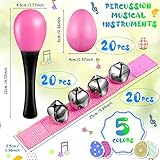 60 Pcs Shaker Musical Instruments Kids Music Party Favor Baby Learning Percussion Toy, Including 20 Pcs Wrist Hand Band Jingle Bells, 20 Pcs Egg Shakers and 20 Pcs Maracas Rattle Shaker Sand Hammers