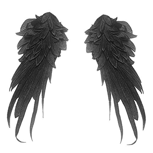 ZALALAA 1 Pair Black Gothic Embroidered Angel Wings Patches, 27*13 cm / 10.6*5.1 inch