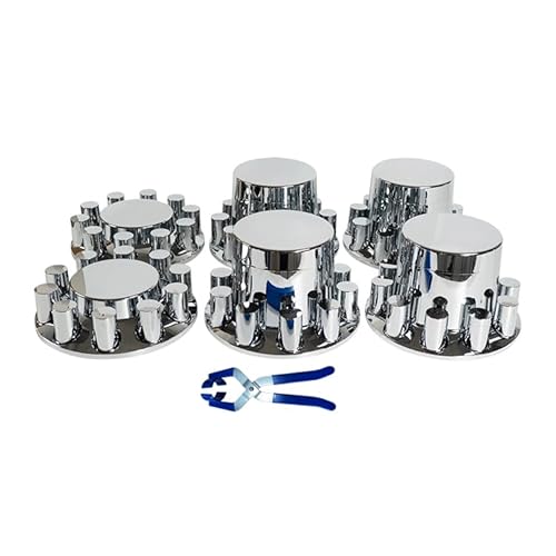 MRJLK 33mm Axle Cover Chrome ABS Flat Top Hub Cover Kit with 33mm Thread-on Lug Nut Covers 2 Front and 4 Rear Axle Wheel Covers and Removable Center Caps for Semi Trucks, Trailer (2 Front and 4 Rear)