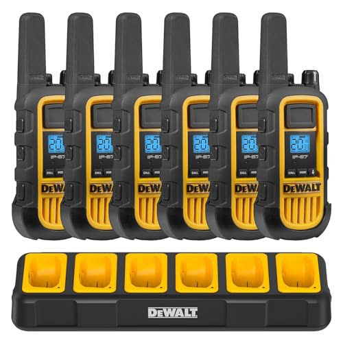 DEWALT DXFRS800 2 Watt Heavy Duty Walkie Talkies - Waterproof, Shock Resistant, Long Range & Rechargeable Two-Way Radio with VOX (6 Pack w/Gang Charger) (DXFRS800-BCH6)