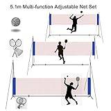 Portable Height Adjustable Badminton Volleyball Tennis Net Set Multi-Purpose Sports Equipment with Poles Stand and Carry Bag for Outdoor Garden Beach 5m/16ft