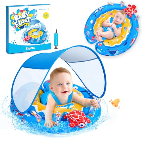 JOYCAT Baby Pool Float with Canopy,Convertible Inflatable Infant Swim Pool Floats with Adjustable Safety Seat,Flotadores para Bebes,Baby Floaties 6-24 Months,Swimming Floaty for Toddlers 1-2 Year Old
