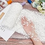 MAYJOYDIY 2 Yards×64.6 Inch Vintage Branch Leaves Mesh Lace Fabric Wide White Embroidery Tulle French Sewing Lace Trim Fabrics for DIY Crafts Wedding Party Sewing Dresses Curtains Home Decoration