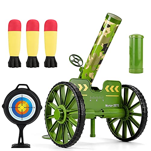 OSQI Mortar Launcher Toy Set, Push Tires Military Blaster Toys, Shooting Toy Tactical Chase Rockets Missile Gun Game for Kids Boys Girls and Adults (Green 3 Shells)