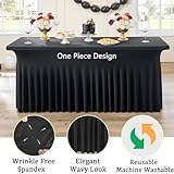 Htper 4 Pack Black Spandex Tablecloths for 6 Foot Rectangle Tables, Stretchy Fitted 6FT Black Table Skirt for Wedding Party, Wrinkle Free Table Cloth for Banquet Birthday Party Events