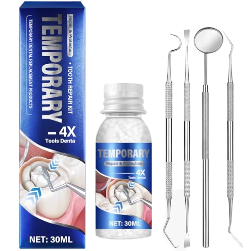 Tooth Repair Kit, Moldable Tooth Repair Kit for Broken Teeth Fixing & Missing Teeth Replacement, Safe & Effective Kit with 4 Dental Tools and 30 ml Repair Beads